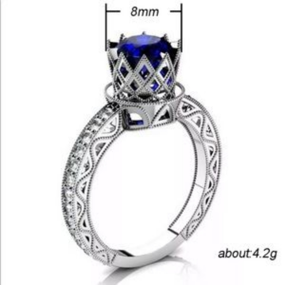 S925 Silver Blue Sapphire Diamond Ring - Picture 6 of 6